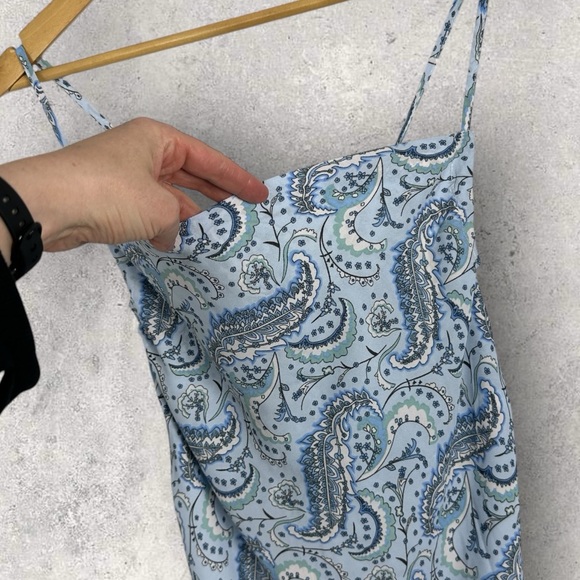 Into Blue Floral Tie Back Drape Front Floral Midi‎ Dress Womens Size 12 Lined - Picture 10 of 14